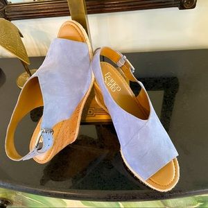 NWOT Franco Sarto Baby Blue suede wedge with cork detail size 8.5